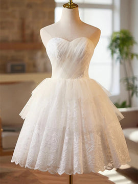 White Tulle and Lace Sweetheart Homecoming Dress, White Short Party Dress