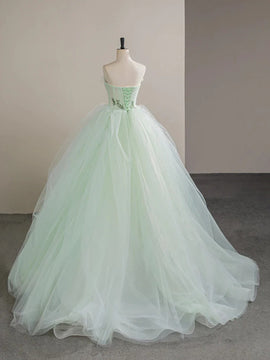 Charming Light Green Tulle with Lace Scoop Evening Dress, Light Green Long Prom Dress