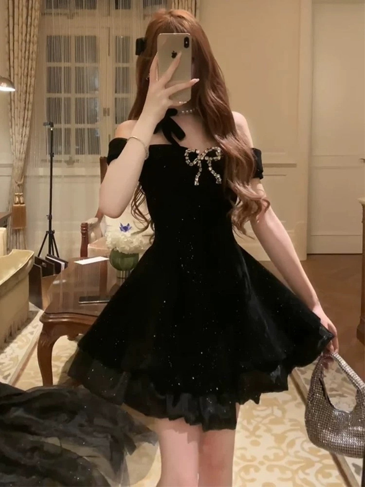 Black Velvet Sweetheart Straps Beaded Party Dress, Black Velvet Homecoming Dress