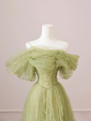 Green Floor Length Simple Off Shoulder Long Formal Dress, Green A-line Prom Dress