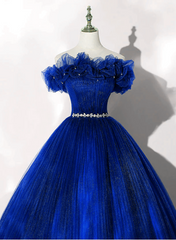 Royal Blue Off Shoulder Beaded Ball Gown Dress, Royal Blue Sweet 16 Dress