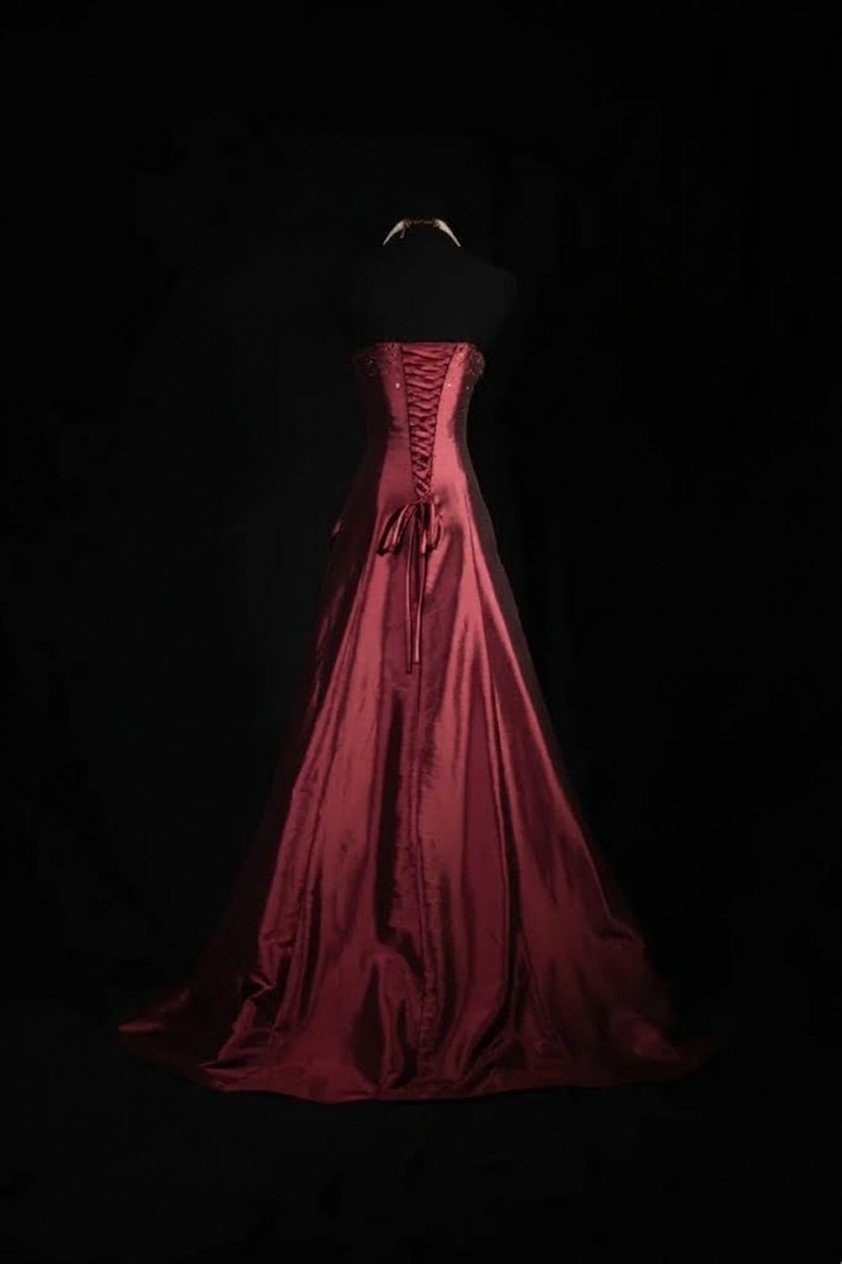 Elegant Wine Red Strapless Floor-Length Evening Dress, Beaded A-line Wine Red Long Prom Dress