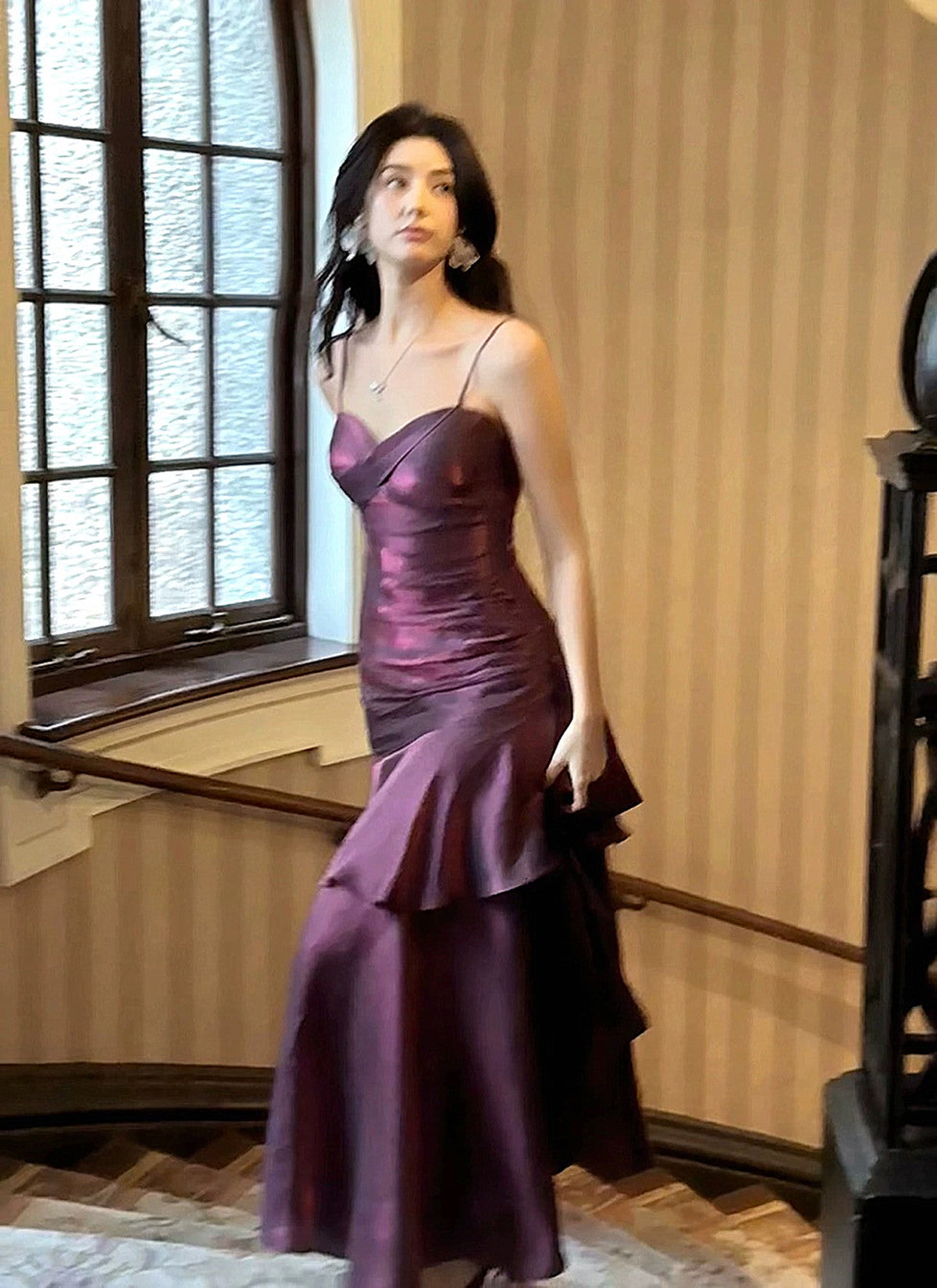 Purple Satin Straps Mermaid Long Formal Dress, Purple Prom Dress Evening Dress