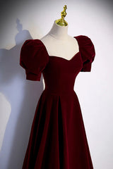Beautiful Wine Red A-line Velvet Long Party Dress, Wine Red Prom Dress