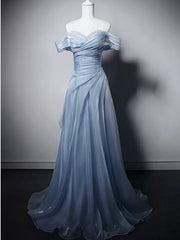 Light Blue Beaded Sweetheart Strapless Long Formal Dress, Light Blue Long Prom Dress Evening Dress