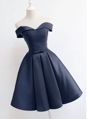 Custom Navy Blue Short Off Shoulder Sweetheart Party Dress, Navy Blue Party Dress
