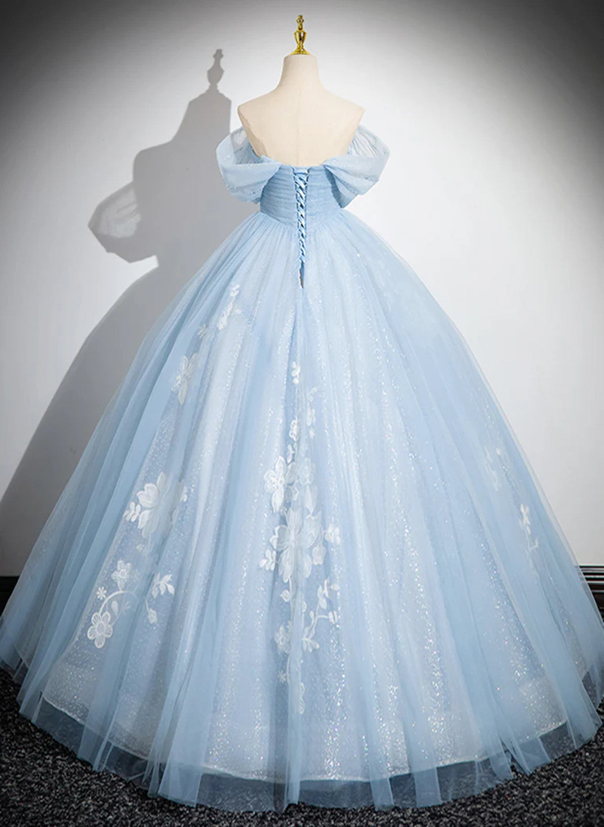 Light Blue Tulle Off Shoulder Beaded Prom Dress, Light Blue Party Dress Sweet 16 Dress