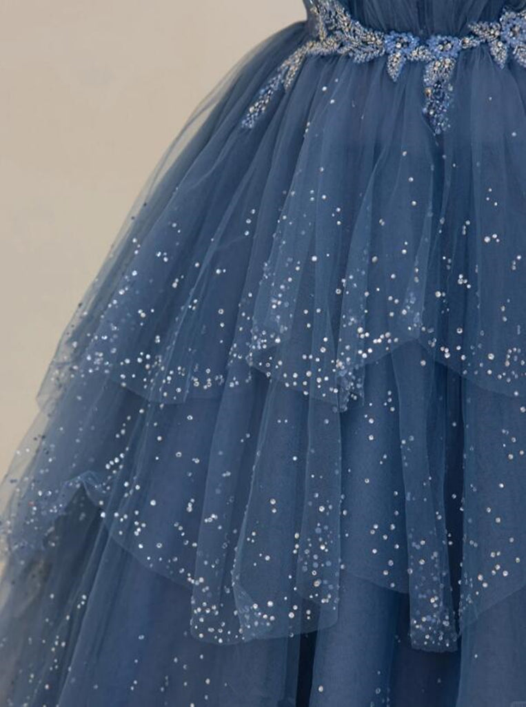 Pink and White Tulle Beaded Layers Sweet 16 Dress, Tulle Long Prom Dress