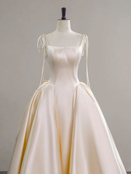 Light Champagne Satin Simple Straps Evening Dress Party Dress, Light Champagne Evening Dress