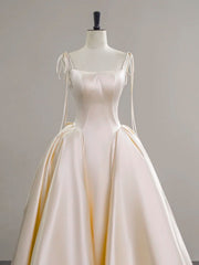 Light Champagne Satin Simple Straps Evening Dress Party Dress, Light Champagne Evening Dress