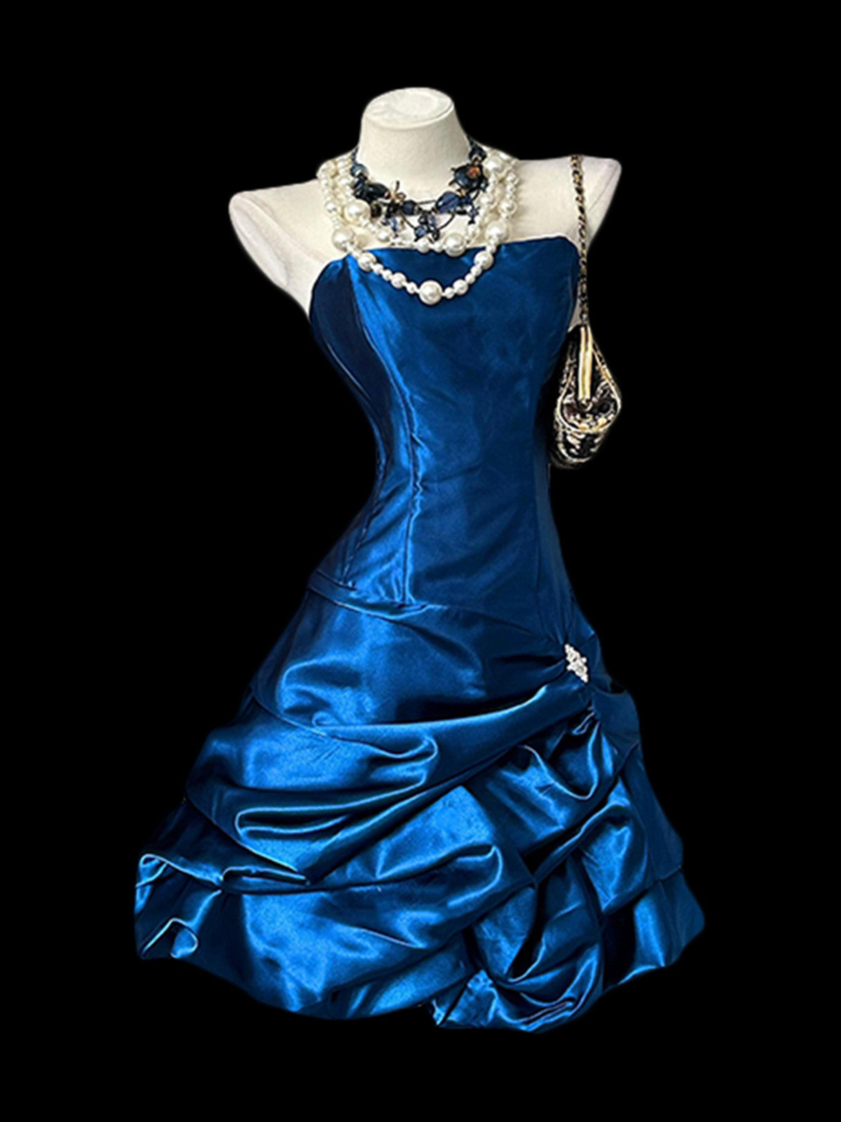 Blue Satin Strapless Short Homecoming Dress Party Dress, Blue Satin Layers Prom Dress