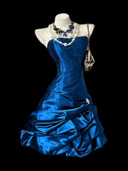 Blue Satin Strapless Short Homecoming Dress Party Dress, Blue Satin Layers Prom Dress