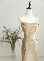 Chic Champagne Sequins Long Prom Dress, Sequins Champagne Formal Dress