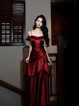 Wine Red Sweetheart Straps Mermaid Long Party Dress, Wine Red Evening Dress Prom Dress