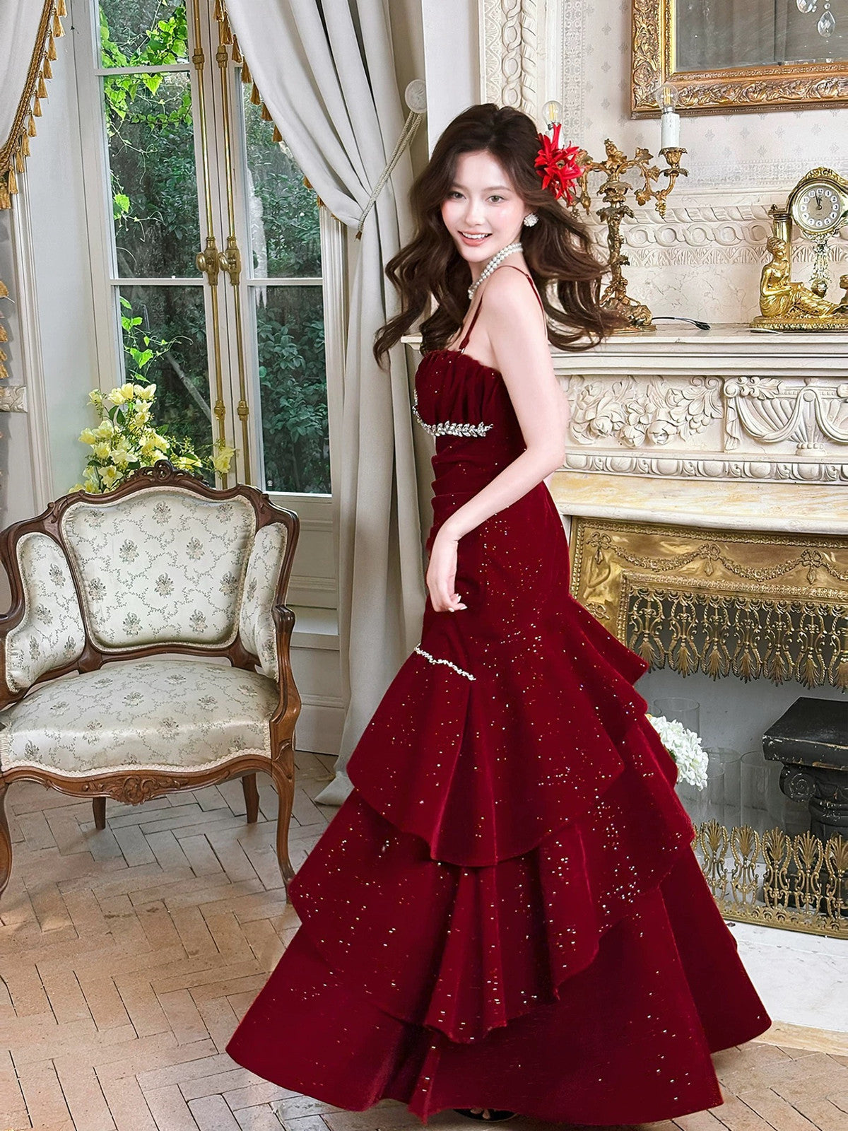 velvet red holiday dress Cooler temps call for velvet outfits Featuring the Winnie velvet dress in red holiday dress, holiday outfits, fall dress, fall aesthetic, holiday fashion, christmas dress, flattering dress, christmas party dress, floral