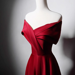 Wine Red Satin Off Shoulder Long Party Dress, A-line Wine Red Floor Length Prom Dress