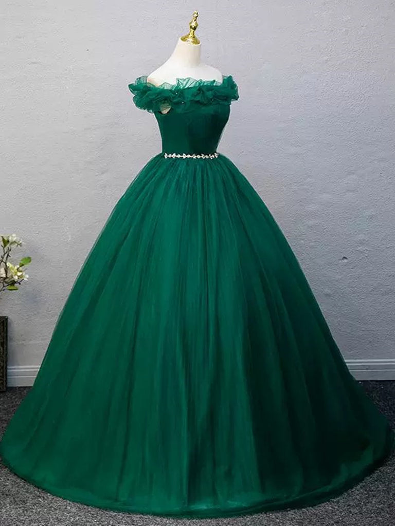 Off-the-shoulder Ruched Tulle A-line Dress Green main image 0