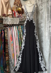 Black Spandex with Lace Applique Sweetheart Party Dress, Black Mermaid Long Prom Dress