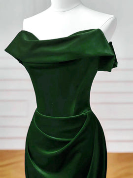 Green Velvet Off Shoulder Mermaid Long Formal Dress, Green Velvet Wedding Party Dress