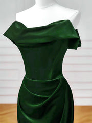 Green Velvet Off Shoulder Mermaid Long Formal Dress, Green Velvet Wedding Party Dress