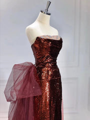 Wine Red Sequins Long Party Dress with Tulle, Wine Red Long Formal Dress Prom Dress