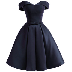 Custom Navy Blue Short Off Shoulder Sweetheart Party Dress, Navy Blue Party Dress