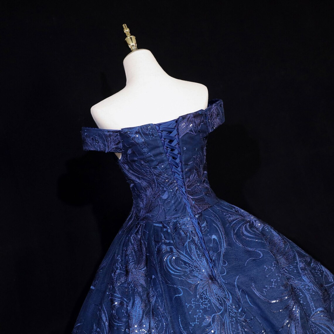navy blue quince dress off the shoulder Shiny Navy Blue Ball Gown Off Shoulder Applique quinceanera dresses Sweet 16 15