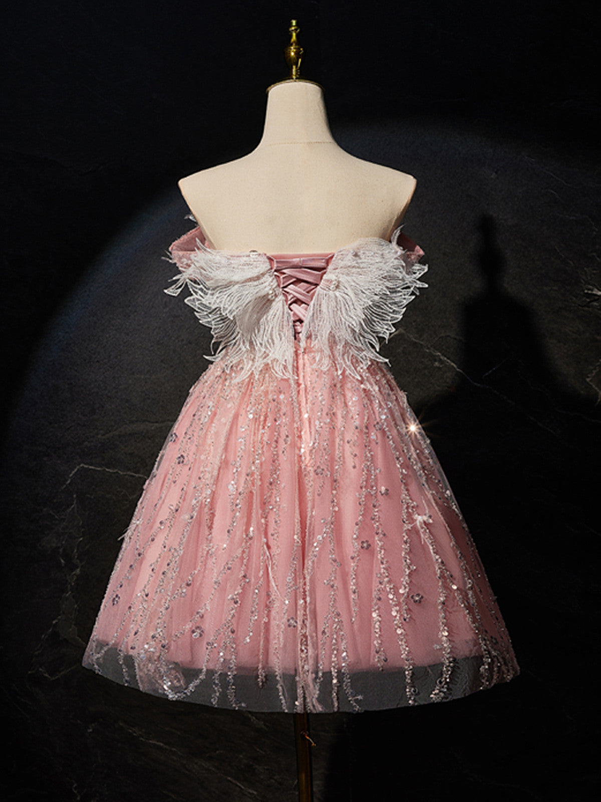 Pink Off Shoulder Shiny Tulle with Lace Party Dress, Pink Homecoming D Cutedressy Pink Off Shoulder Shiny Tulle with Lace Party Dress, Pink Homecoming D Cutedressy