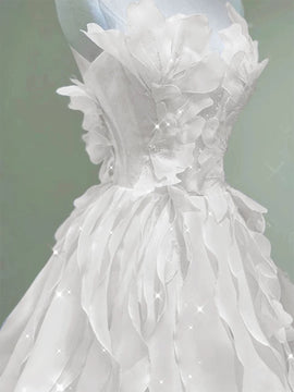 Lovely Layers Organza Beaded A-line Floor Length Party Dress, White Long Prom Dress
