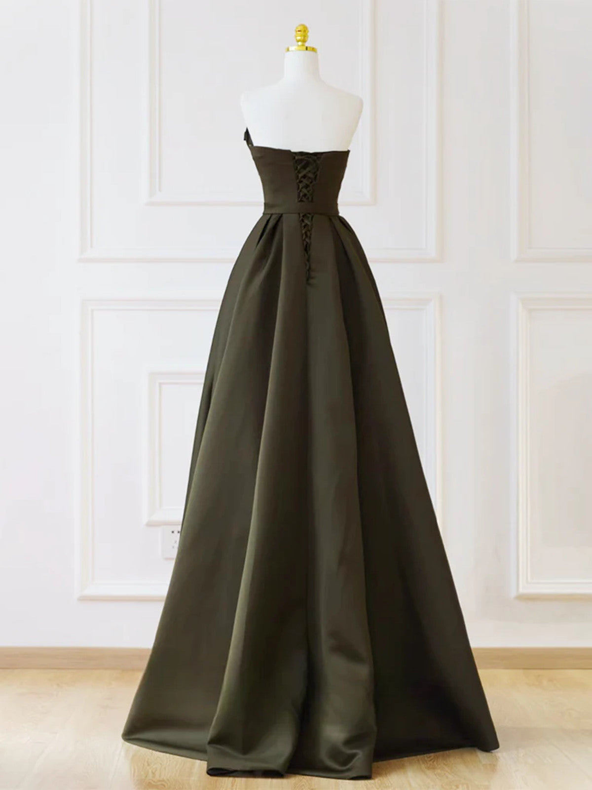 Chic V-neckline Olive Green Long Prom Dress Formal Dress, Green Satin Cutedressy Chic V-neckline Olive Green Long Prom Dress Formal Dress, Green Satin Cutedressy