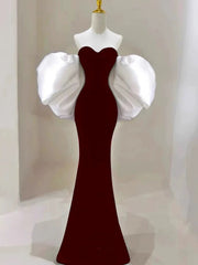 Wine Red Mermaid Velvet Long Formal Dress, Beautiful Velvet Sweetheart Prom Dress