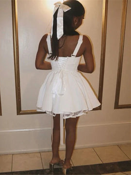Elegant White Strapless Corset Short Party Dress, A-line White Graduation Dress