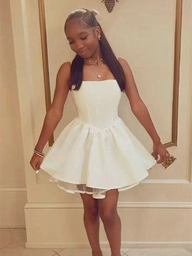 Elegant White Strapless Corset Short Party Dress, A-line White Graduation Dress