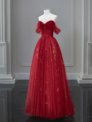 Lovely Wine Red Floor Length Sweetheart Tulle Party Dress, Wine Red Prom Dress