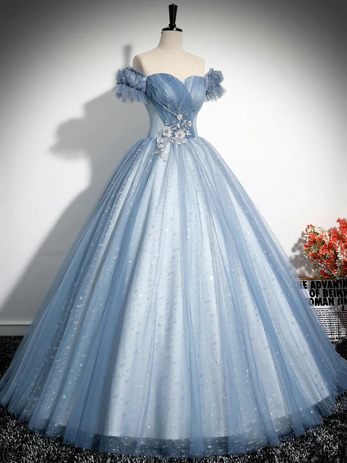 A-line Blue-Grey Tulle Sweetheart Party Dress, Tulle Long Prom Dress E Cutedressy A-line Blue-Grey Tulle Sweetheart Party Dress, Tulle Long Prom Dress E Cutedressy