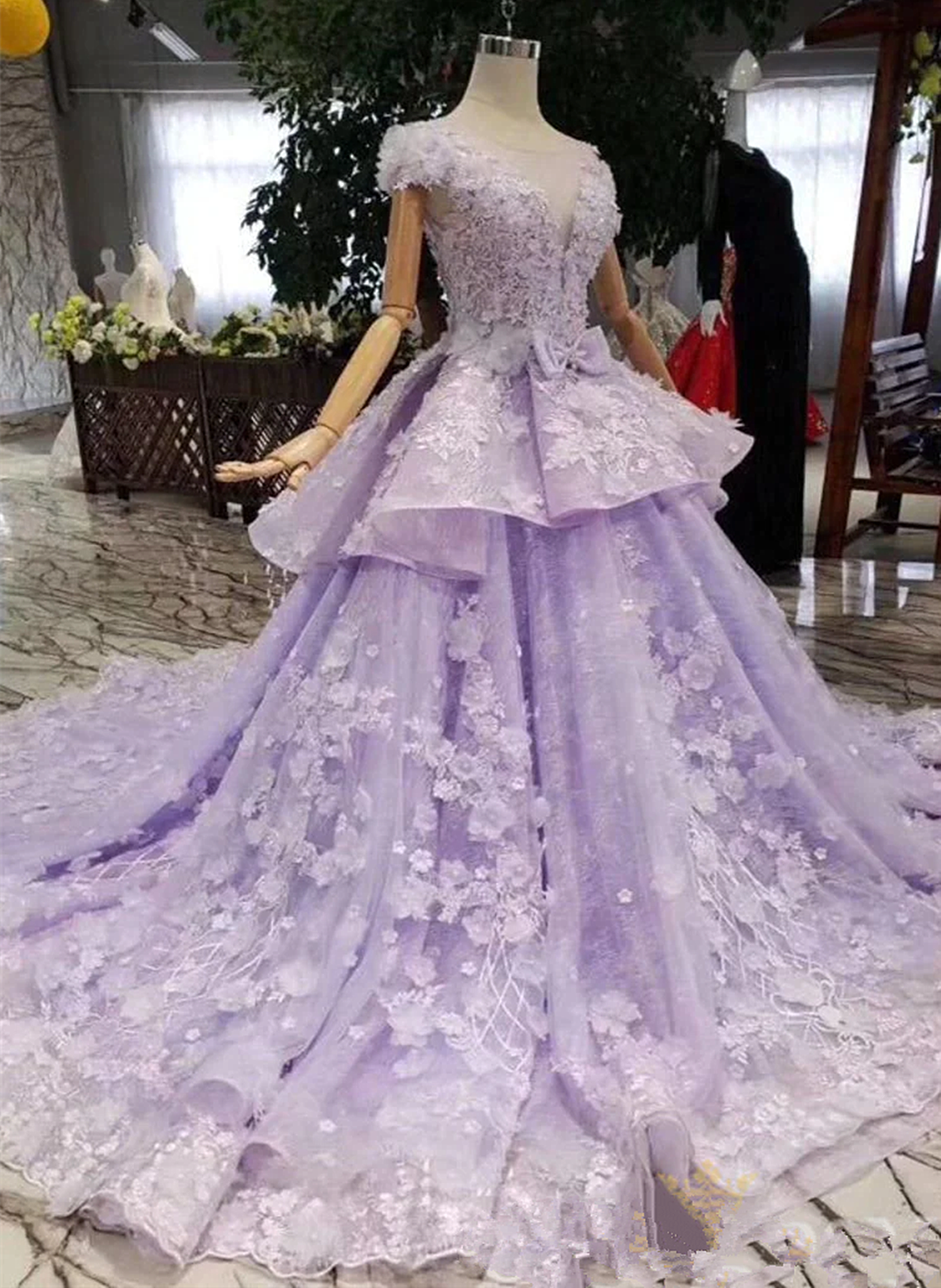 Glam Light Purple Tulle with Lace Applique Sweet 16 Dress, Light Purple Prom Dress