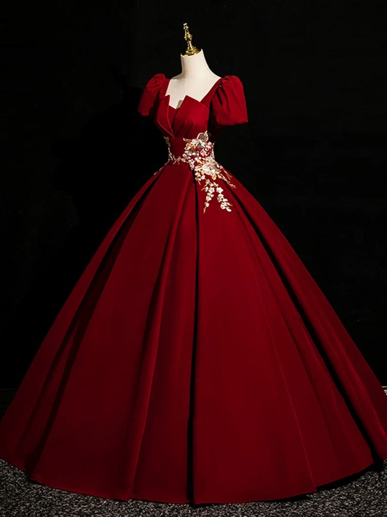 Wine Red Satin V-neckline Straps Beaded Short Prom Dress main image 1