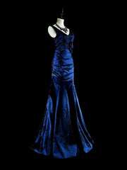 Blue V-neckline Mermaid Taffeta Long Formal Dress, Blue Charming Floor Length Prom Dress