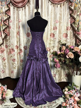 Purple Sweetheart Sleeveless FloorLength Taffeta Prom Dresses, Purple Beaded Long Party Dress