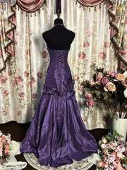 Purple Sweetheart Sleeveless FloorLength Taffeta Prom Dresses, Purple Beaded Long Party Dress