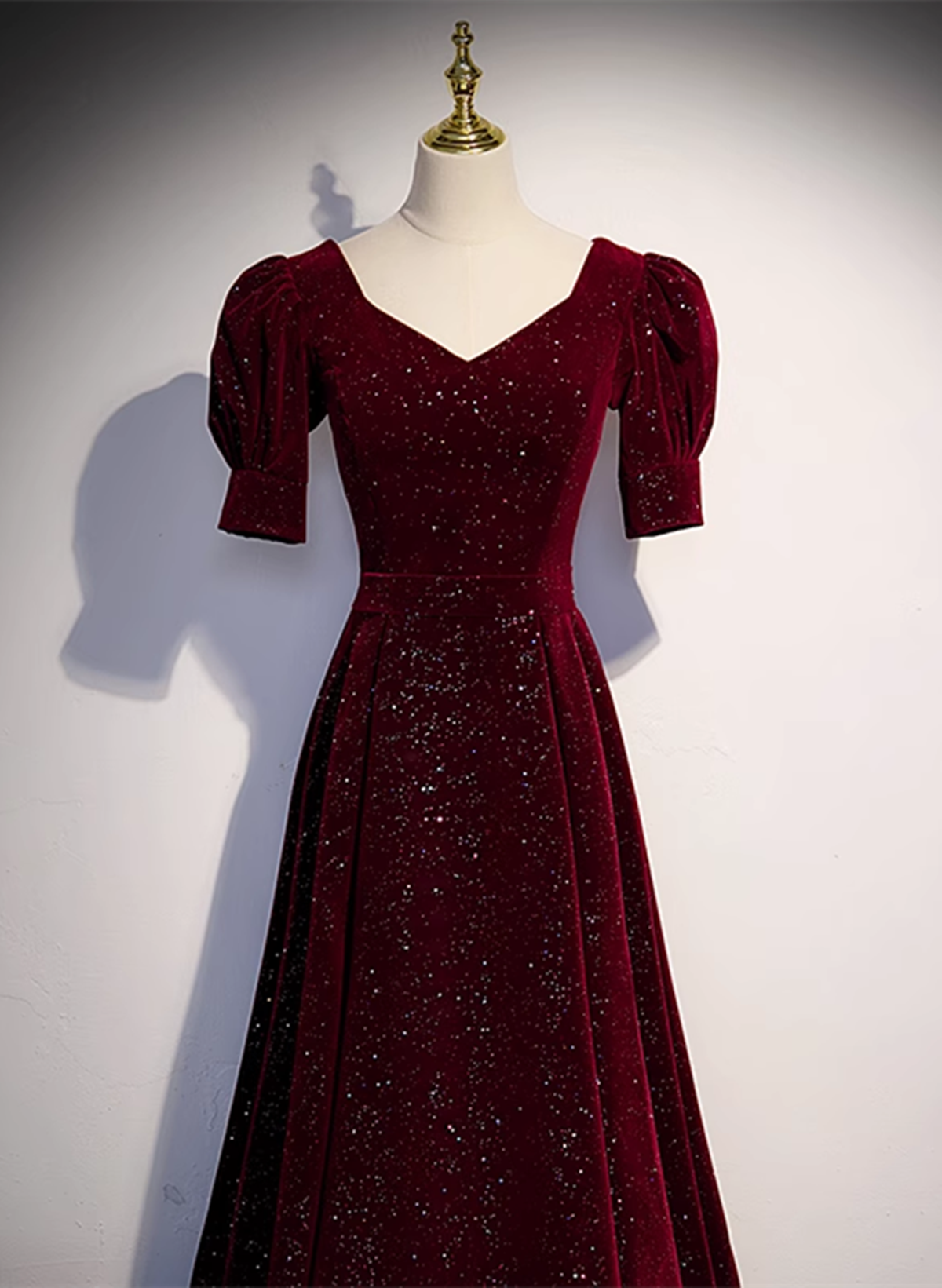 Simple A-line Wine Red Velvet Party Dress, Wine Red Prom Dress Evening Dress