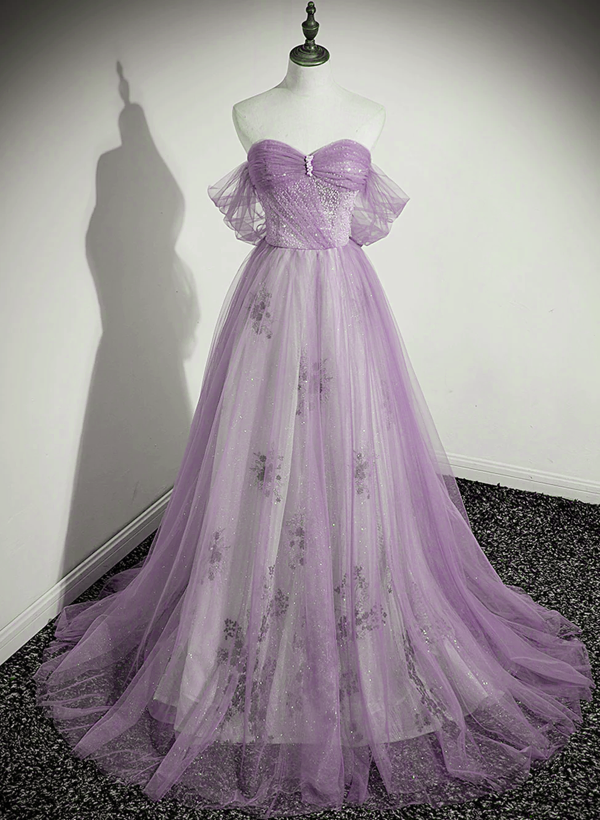 A-line Light Purple Beaded Sweetheart Evening Dress, Light Purple Prom Cutedressy A-line Light Purple Beaded Sweetheart Evening Dress, Light Purple Prom Cutedressy