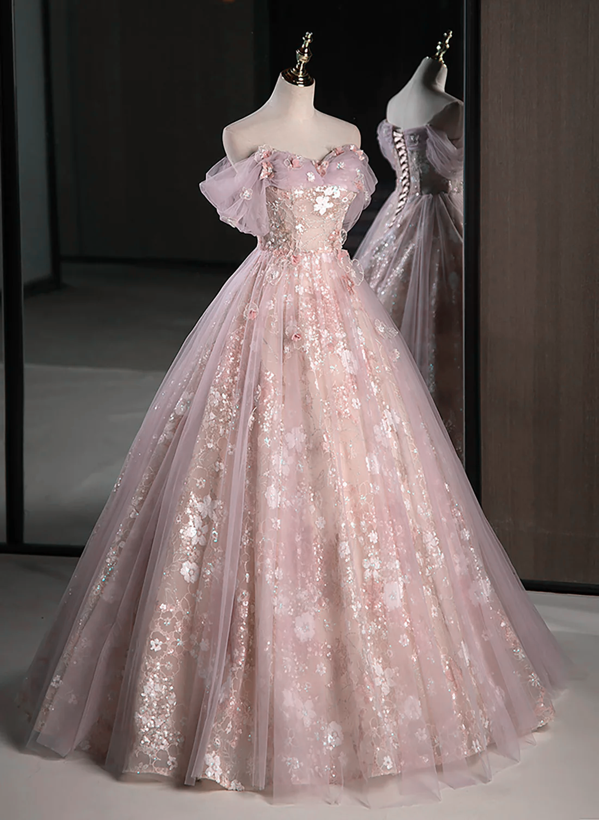 Pink Sweetheart Floral Lace and Tulle Prom Dress, Pink Sweetheart Long Cutedressy Pink Sweetheart Floral Lace and Tulle Prom Dress, Pink Sweetheart Long Cutedressy