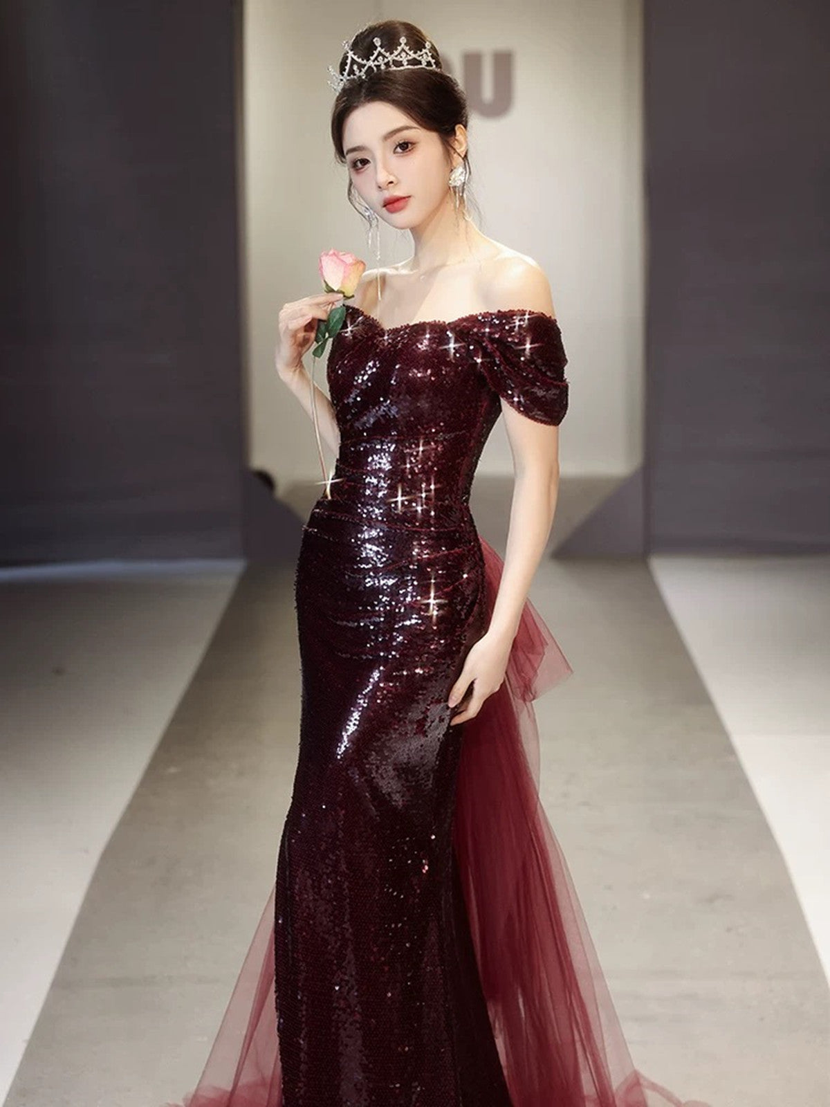 burgundy sequin mermaid dress Burgundy Deep V-Neck Long Sleeve Mermaid Prom Dress With Sequins