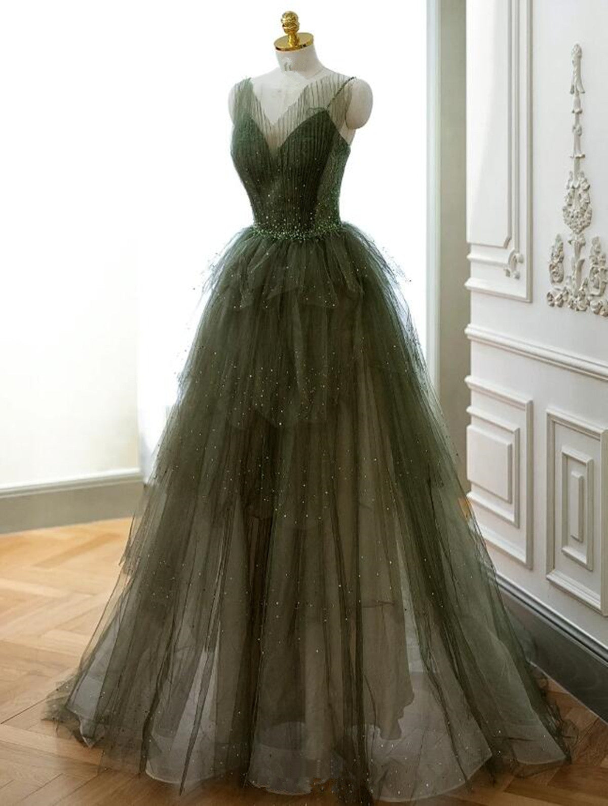 green layered prom dress Mint Green Layered Tulle Prom Gown Appliques 3D Floral Evening Dresses Msikoods Official Store