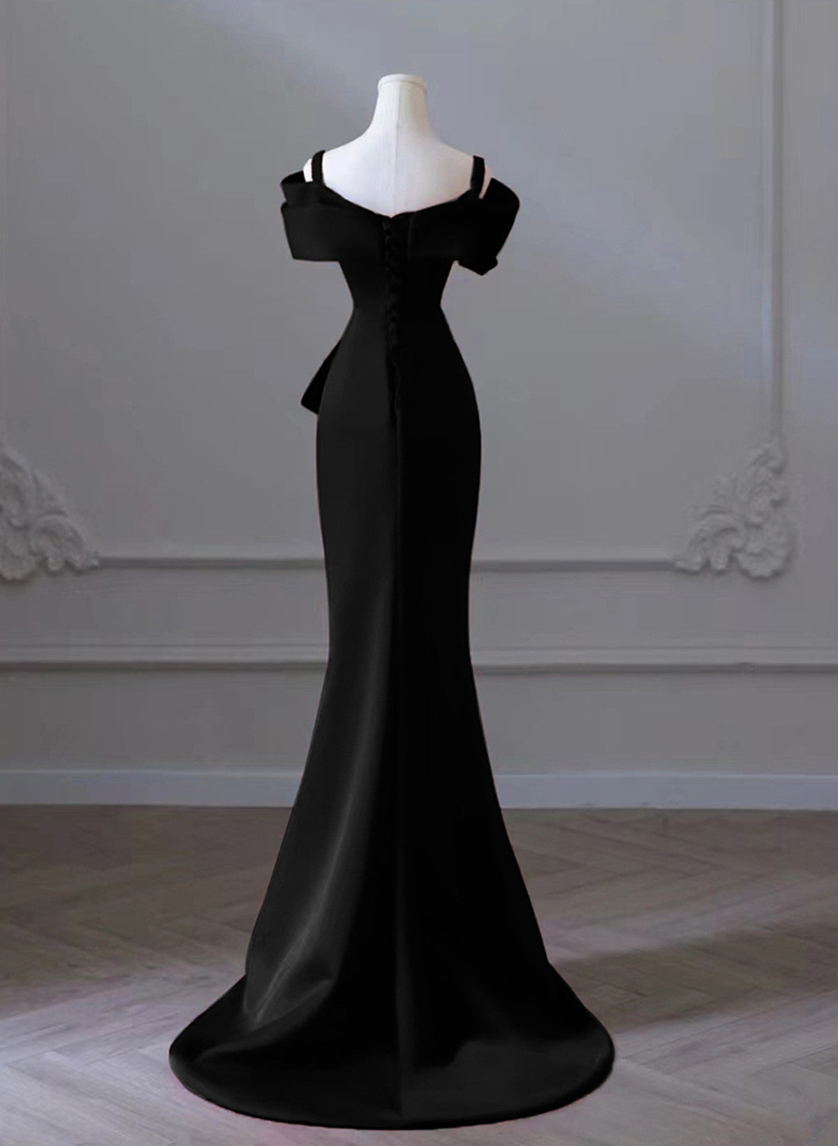 Black Mermaid Sweetheart Off Shoulder Prom Dress, Black Satin Evening Dress