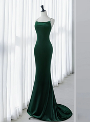 Green Velvet Mermaid Straps Long Formal Dress, Green Evening Dress Party Dress