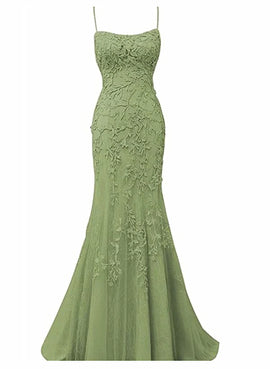 Lovely Sage Green Straps Mermaid Long Formal Dress, Lace-up Evening Dress Prom Dress