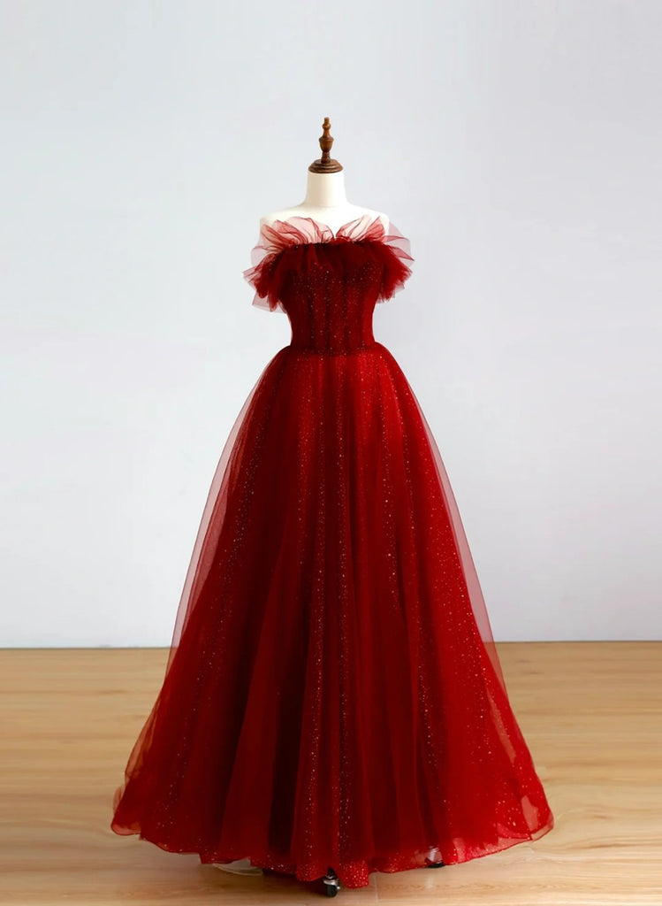 Wine Red A-line Tulle Long New Styles Layers Party Dress Formal Dress, Dark Red Prom Dress