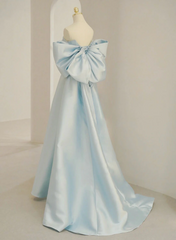 Light Blue Chic Satin Off Shoulder Long Party Dress, A-line Light Blue Formal Dress